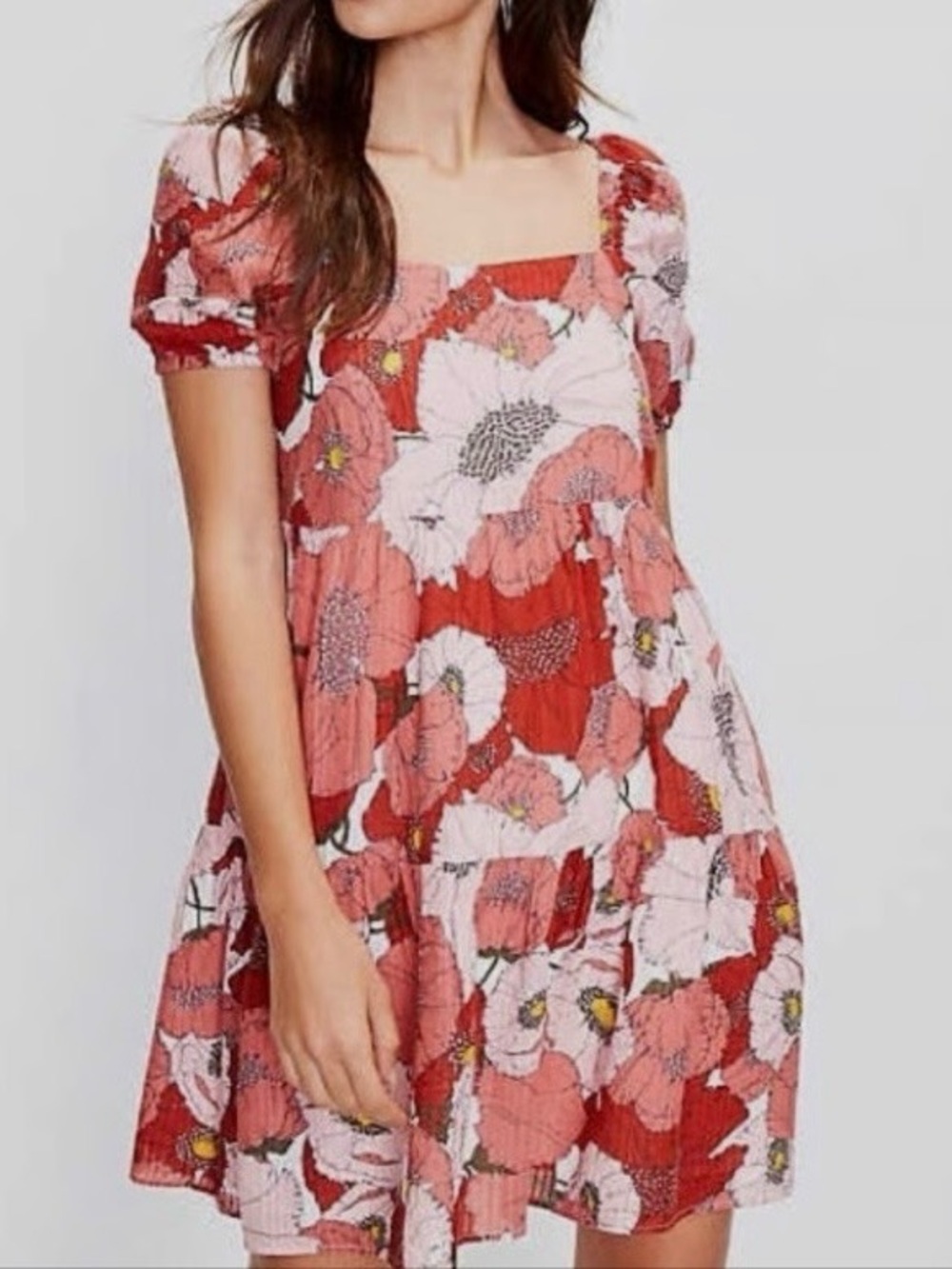 LOFT, Floral Poppy Tiered Mini Dress, Size 2P
